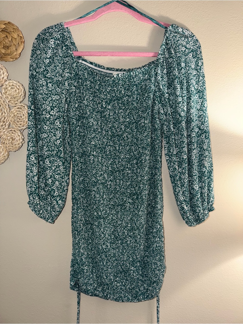 Jessica Simpson Teal Floral Long-Sleeve Mini Dress